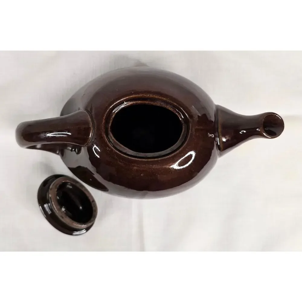 Small Vintage Pottery Teapot w/Lid Brown Glossy Glaze Rustic Primitive Farmhouse